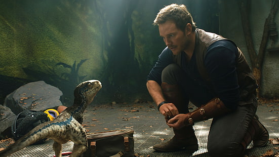 Jurassic World: Fallen Kingdom, Chris Pratt, dinosauro, 5k, Sfondo HD HD wallpaper