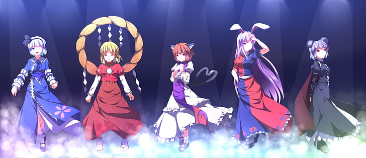 Anime Mädchen, Touhou, Chen, Konpaku Youmu, Moriya Suwako, Nazrin, Reisen Udongein Inaba, HD-Hintergrundbild