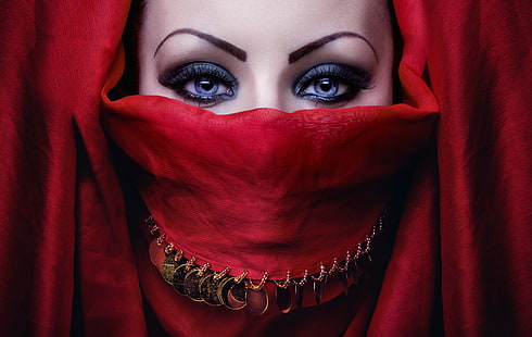 mujer, modelo, cara, retrato, rojo, maquillaje, Fondo de pantalla HD HD wallpaper