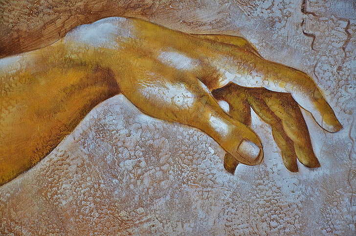 La création d'Adam peinture de Michel Angelo, main, art, doigts, Fond d'écran HD