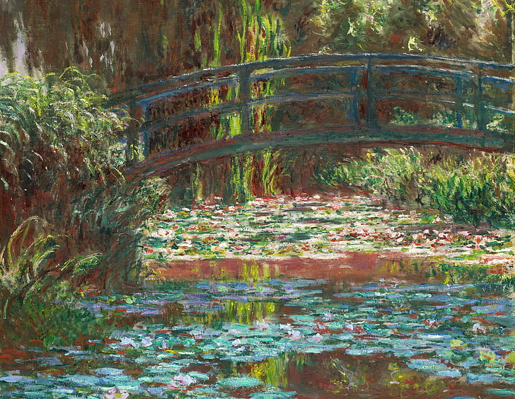 landscape, pond, picture, garden, Claude Monet, Japanese Bridge, HD wallpaper