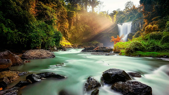 tegenungan waterfall, ubud, indonesia, asia, waterfall, nature, bali, HD wallpaper HD wallpaper