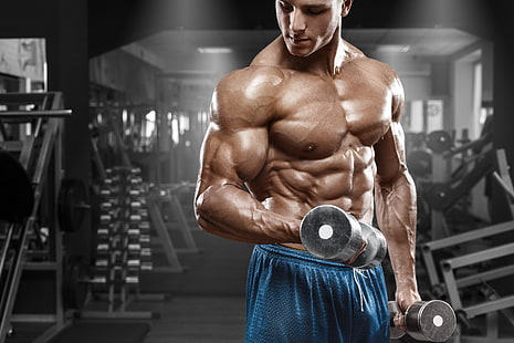 men's blue bottoms, man, workout, gym, working, HD wallpaper HD wallpaper