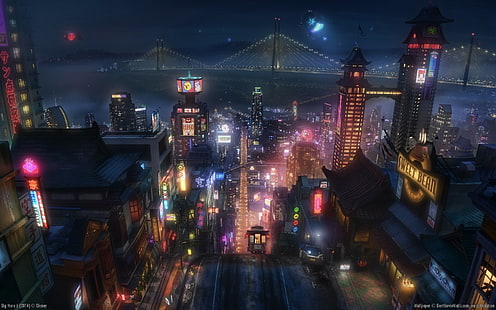 도시에서 기차 철도 디지털 벽지, Big Hero 6, San Fransokyo, 영화, 애니메이션 영화, 전차, HD 배경 화면 HD wallpaper