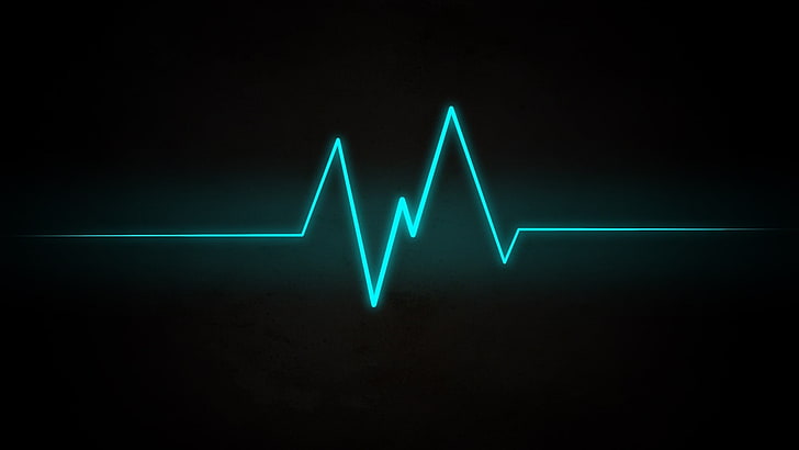 илюстрация на линията на живота, минимализъм, сърдечен ритъм, пулс, линии, ekg, цифрово изкуство, циан, черен фон, неон, HD тапет