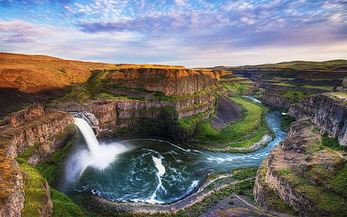 водопады обои, природа, пейзаж, горы, водопад, водопад Палус, река, штат Вашингтон, каньон, HD обои HD wallpaper