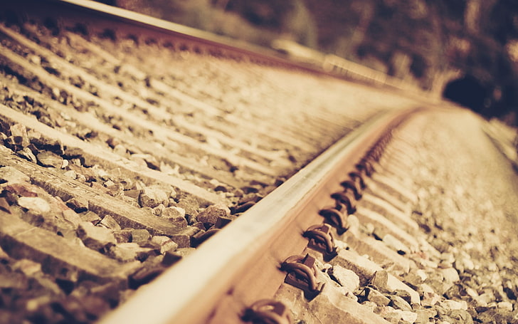 brown train track, railway, HD wallpaper