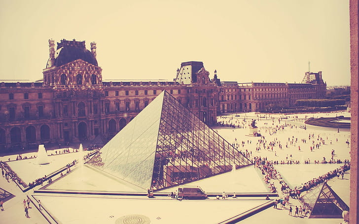 Museo, Louvre, París, filtro, paisaje urbano, Francia, Fondo de pantalla HD