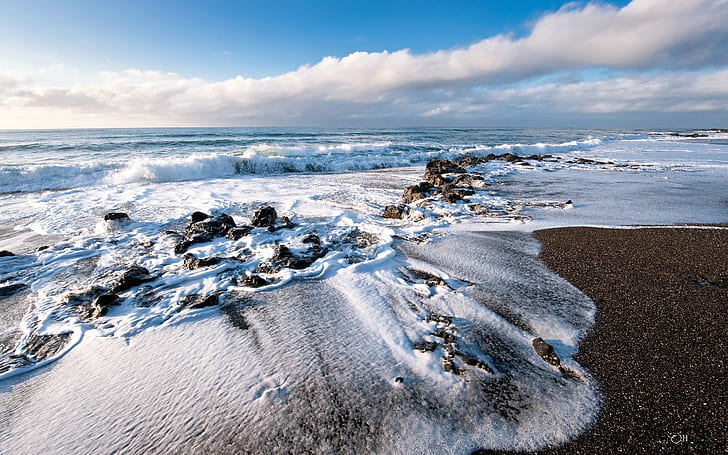 Ocean, Foam, Wave, Coast, Sandy, HD wallpaper