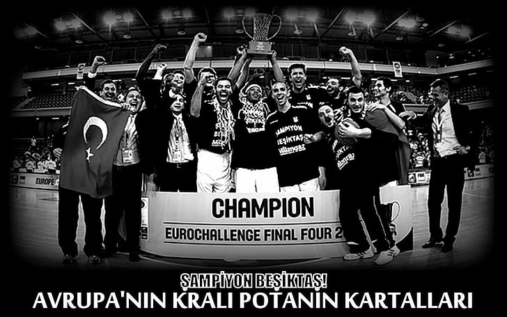 black and white printed textile, basketball, Turkish, Besiktas J.K., winner, HD wallpaper