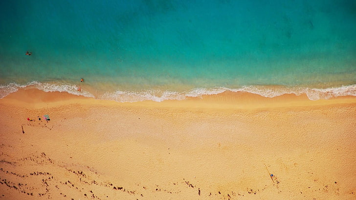 въздушна фотография, фотография с дронове, първа линия на плажа, пясъчен плаж, плаж, въздушен изглед, HD тапет