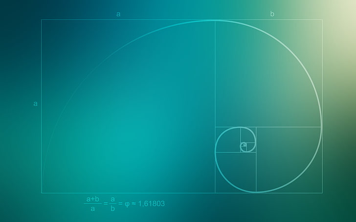 turkusowo-czarna tapeta cyfrowa, nauka, wzór, złoty podział, matematyka, minimalizm, ciąg Fibonacciego, niebieskie tło, kwadrat, Tapety HD