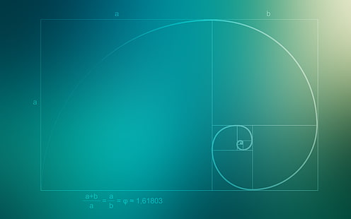 цифров тапет с тийл и черен, наука, модел, златно сечение, математика, минимализъм, последователност на Фибоначи, син фон, квадрат, HD тапет HD wallpaper