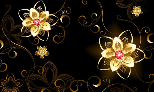 Gold Blütenblatt Blume Clipart, Blumen, Hintergrund, Muster, 3D-Grafiken, HD-Hintergrundbild HD wallpaper