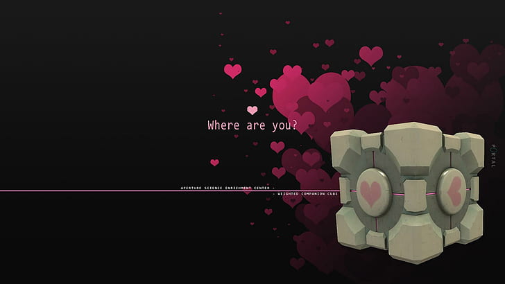 Weighted Companion Cube - Portal, gray and pink heart cube illustration, games, 1920x1080, portal, weighted companion cube, HD wallpaper