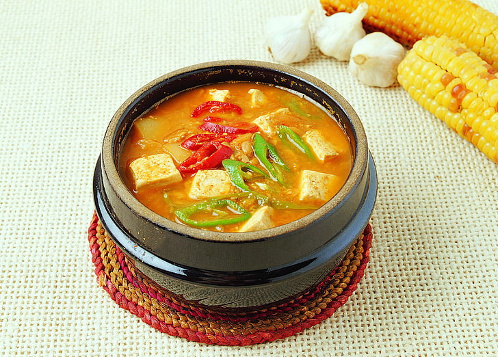 tofu soup, food, raw, meat, HD wallpaper
