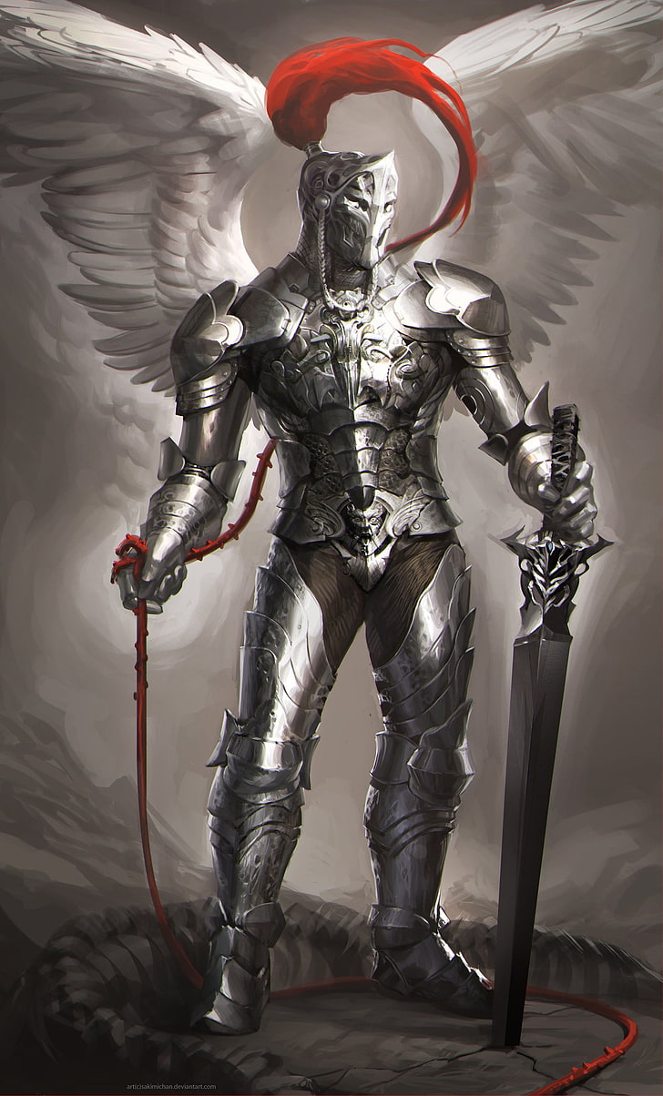 средновековен рицар с крило, Sakimichan, реалистичен, HD тапет, тапет за телефон