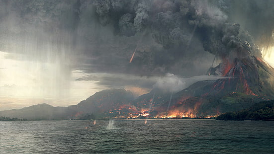Film, Jurassic World: Fallen Kingdom, Island, Smoke, Volcano, Tapety HD HD wallpaper