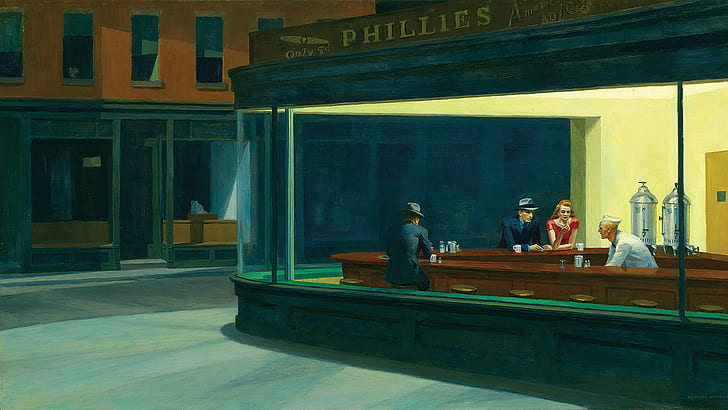 seni klasik, Edward Hopper, lukisan, lukisan minyak, diner, karya seni, Nighthawks, Wallpaper HD