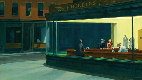 seni klasik, Edward Hopper, lukisan, lukisan minyak, diner, karya seni, Nighthawks, Wallpaper HD HD wallpaper