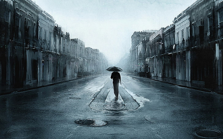 Caminando bajo la lluvia Pintura, estado de ánimo triste, imagen de lluvia,  Fondo de pantalla HD | Wallpaperbetter