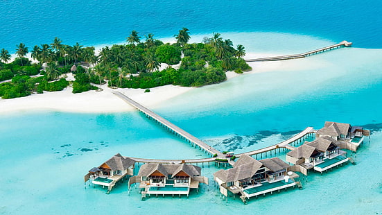 Dhaalu Atoll é um dos atóis do Maldivas Resort de luxo Vista aérea de um drone Wallpaper Hd 3840 × 2160, HD papel de parede HD wallpaper