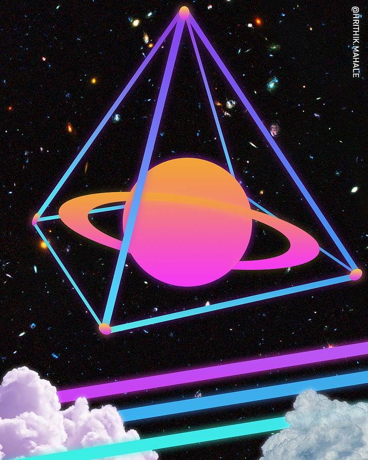 Saturno, planeta, nubes, prisma, luces, triángulo, galaxia, ruido, pirámide, Fondo de pantalla HD, fondo de pantalla de teléfono
