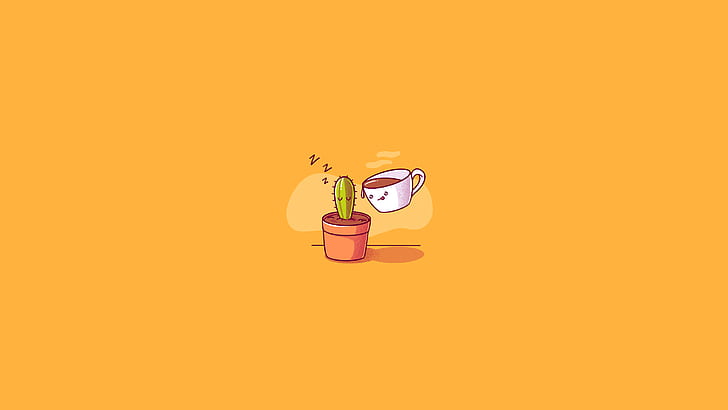 Cactus, caffè, illustrazione, Sfondo HD
