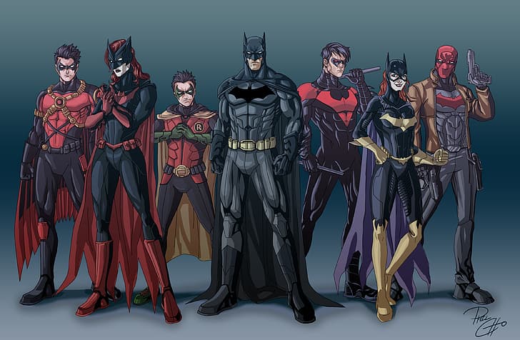 Barbara Gordon, Batgirl, Batman, Batwoman, Bruce Wayne, DC Comics, Damian Wayne, Dick Grayson, Jason Todd, Kate Kane, Nightwing, Red Hood, Red Robin, Robin (DC Comics), The New 52, Tim Drake, HD wallpaper