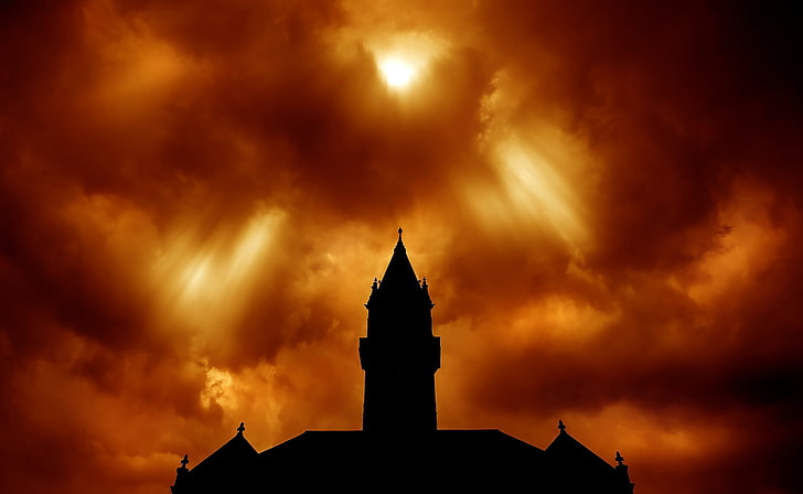 Divine Light, Nature, Sun and Sky, Clouds, Courthouse, illinois, thunderstorm, redscale, urbana, HD wallpaper