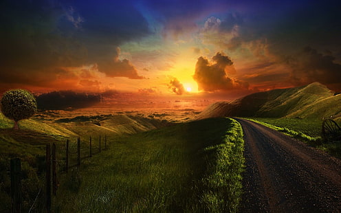 Heaven Path, grönt gräs, stig, himmel, natur och landskap, HD tapet HD wallpaper