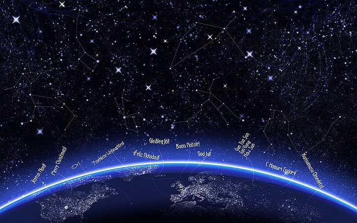иллюстрация созвездия, рождество, новый год, земля, звёзды, космос, HD обои