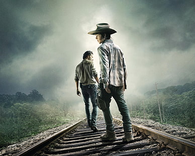 Ilustracja The Walking Dead, Walking Dead, Rick Grimes, Carl Grimes, Andrew Lincoln, Chandler Riggs, Tapety HD HD wallpaper