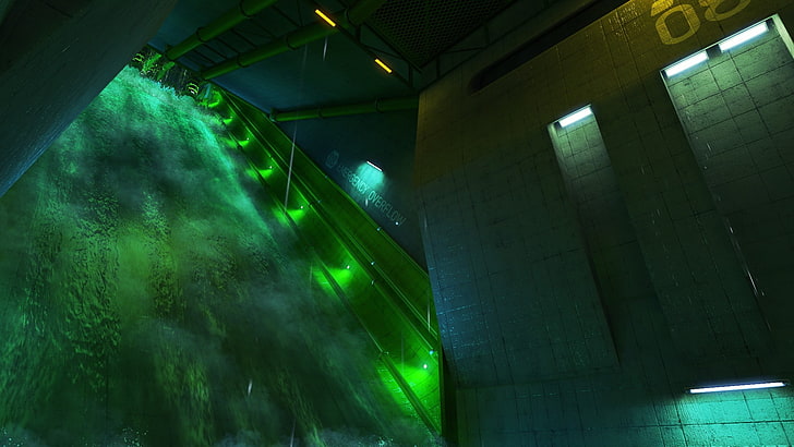 Mirror's Edge, captura de tela, videogame, esgoto, verde, HD papel de parede