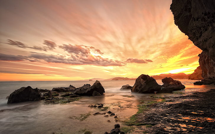 Sunset Beach Shore Rocks หินมหาสมุทร HD, ธรรมชาติ, มหาสมุทร, พระอาทิตย์ตก, ชายหาด, หิน, หิน, ฝั่ง, วอลล์เปเปอร์ HD