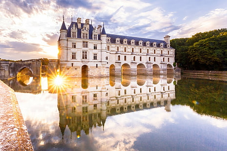 Castelos, Castelo de Chenonceau, Edifício, Castelo, França, Reflexão, HD papel de parede HD wallpaper