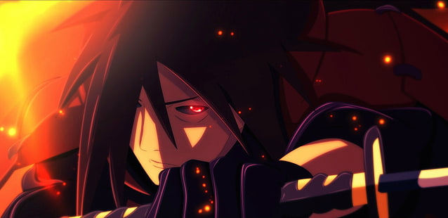 Mann hält Schwert animierte Malerei, Uchiha Madara, Naruto Shippuuden, HD-Hintergrundbild HD wallpaper