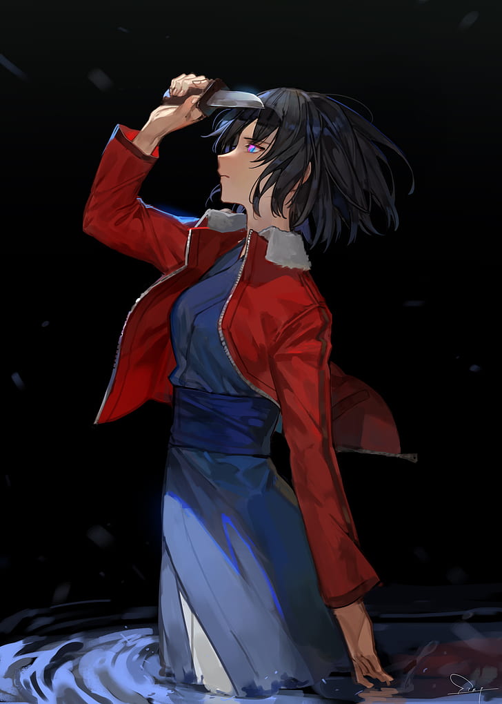 Fate Series Fgo からの境界 アニメの女の子 小さなおっぱい ナイフ ショートヘア 2d 両儀式 黒髪 赤い服 Hdデスクトップの壁紙 Wallpaperbetter