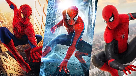 Spider-Man, Tobey Maguire, Andrew Garfield, Tom Holland, Sfondo HD HD wallpaper