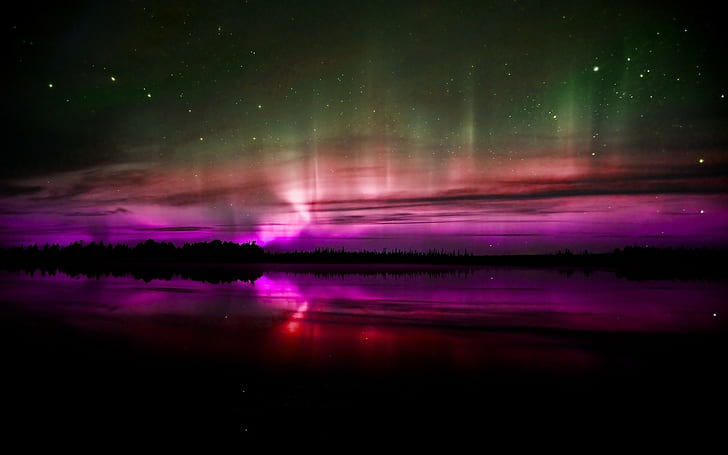 Aurora Borealis Northern Lights Reflection Colorful HD, природа, отражение, светлини, цветни, полярно сияние, бореалис, северно, HD тапет