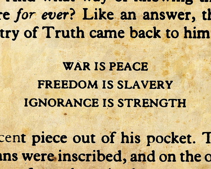 latar belakang coklat dengan overlay teks, kutipan, George Orwell, 1984, tipografi, sastra, Wallpaper HD
