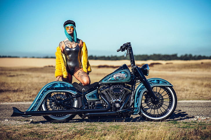 Motorcyklar, flickor och motorcyklar, anpassad motorcykel, Harley-Davidson, Thunderbike Customs, Woman, HD tapet