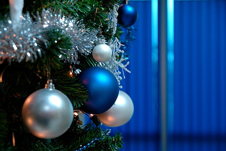 Decorazioni natalizie, Festività, Capodanno, Natale, addobbi natalizi, giocattoli, palla, abete rosso, abete, Sfondo HD HD wallpaper