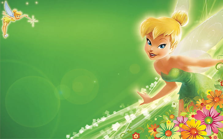 Tinkerbell Green Hd Wallpapers With Flower Decoration For Mobile Phones Tablet And Pc 1920×1200, HD wallpaper