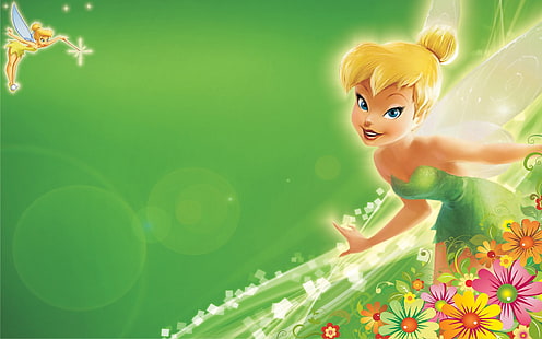 Tinkerbell Green Hd Wallpapers With Flower Decoration For Mobile Phones Tablet And Pc 1920×1200, HD wallpaper HD wallpaper