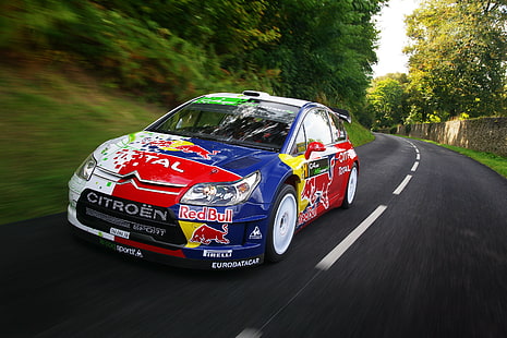 Straße, Geschwindigkeit, Citroën, Auto, Red Bull, Rallye, Die Front, S. Loeb, HD-Hintergrundbild HD wallpaper