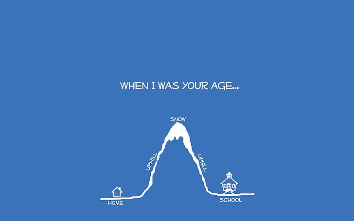 when i was your age meme, when i was your age illustration, humor, quote, minimalism, blue background, simple background, digital art, blue, HD wallpaper