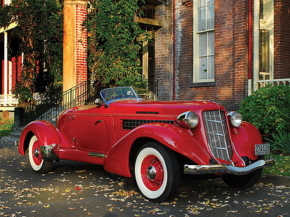 Auburn 852 Speedster, cupê conversível clássico vermelho, conversível, castanho, vintage, speedster, automóvel, clássico, antiguidade, carros, HD papel de parede HD wallpaper