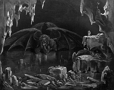 papel de parede do diabo, A Divina Comédia, Inferno de Dante, Dante Alighieri, Gustave Doré, arte clássica, HD papel de parede HD wallpaper