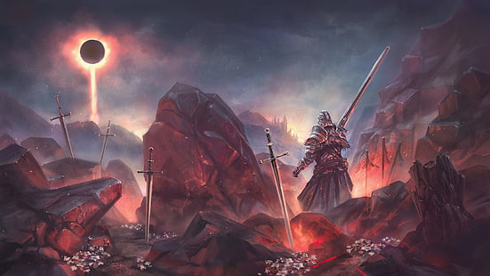 произведения искусства, фэнтези, меч, рыцарь, небо, Dark Souls III, HD обои HD wallpaper